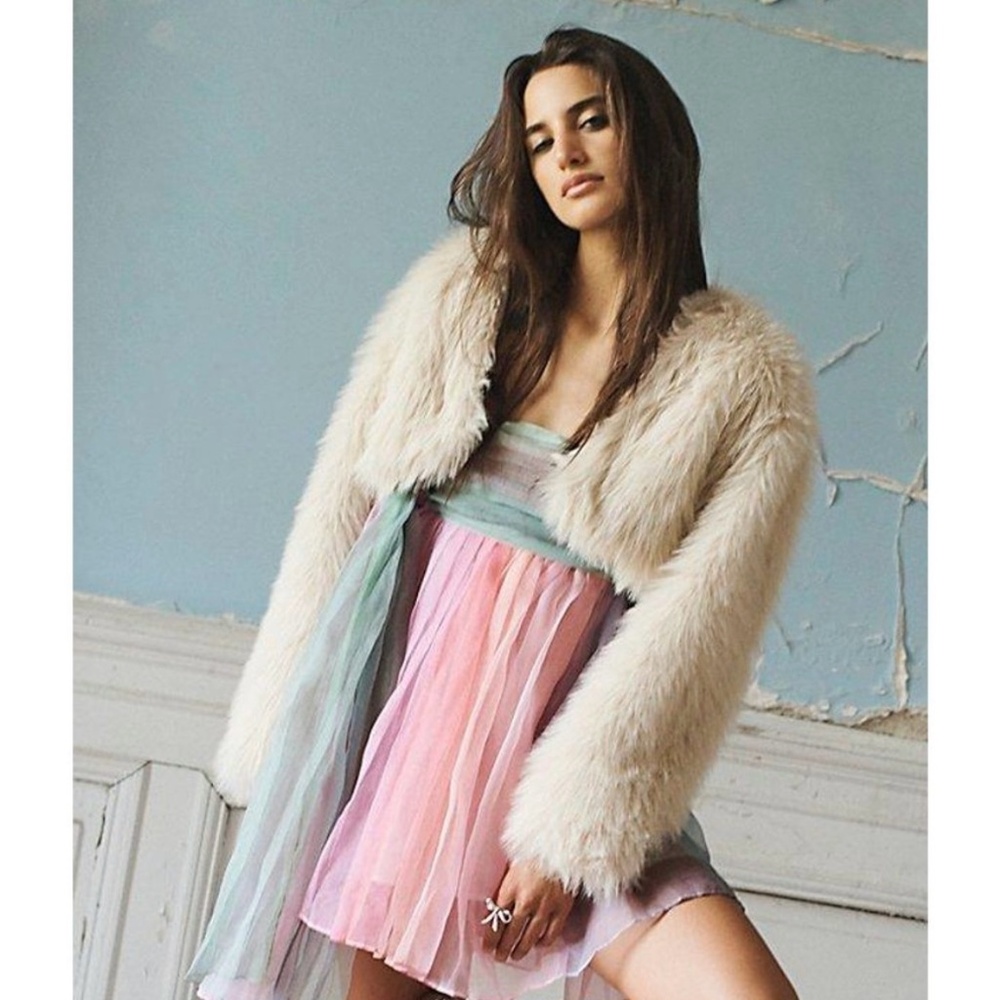 LIKE NEW FREE PEOPLE  FUR BOLERO SIZE S ! COLOR TEA “ SOLD OUT ONLINE